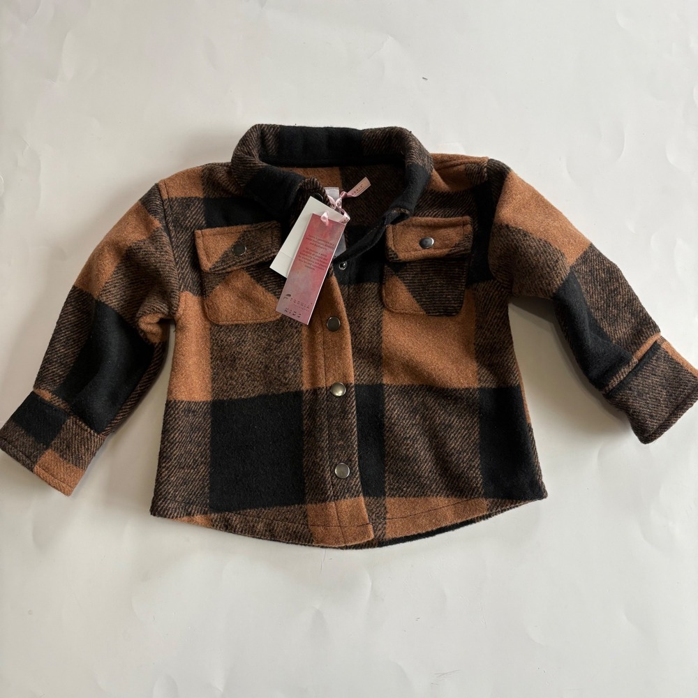 Brown & Black Plaid Shacket Toddler‎ 18M Fornia Apparel Shirt Jacket Snap Front